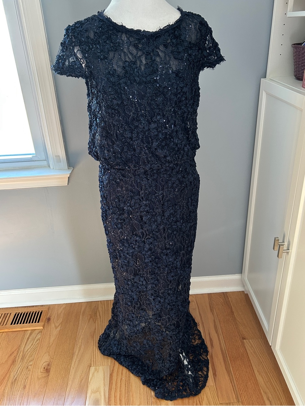 JS Collections Size 6 Navy Soutache Ribbon Sequin Gown Blouson Formal Dress⁠